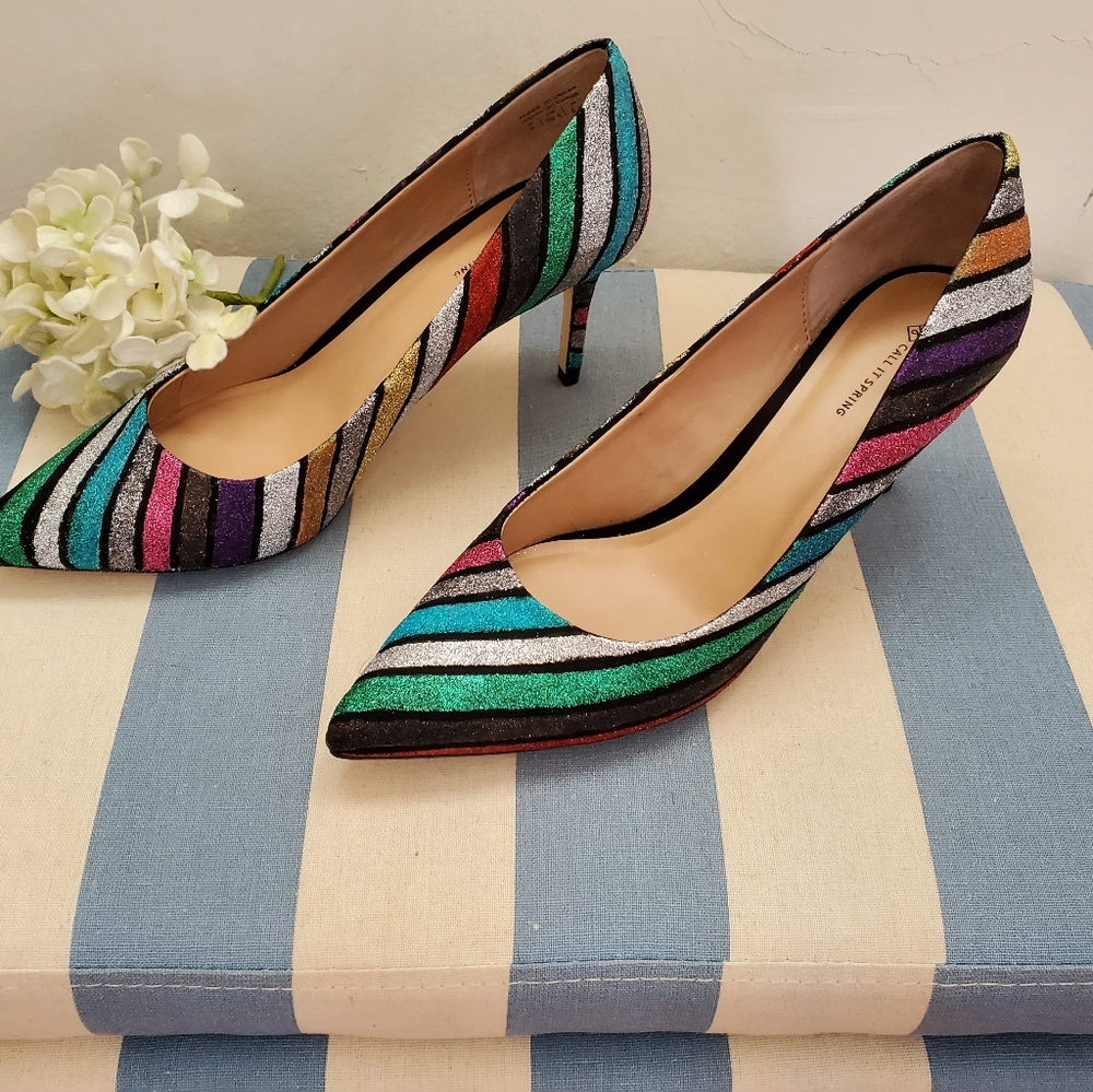 New Heels shoes multicolor  shiny